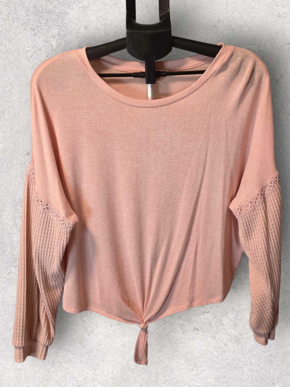 Ultra Flirt Blush Pink Long Sleeve Tie-Front Top